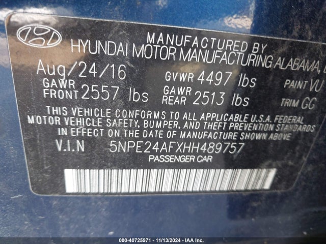 Hyundai SONATA SE 2017 5NPE24AFXHH489757 Image 9