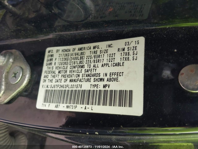 Honda Crosstour Ex-l 2015 5J6TF3H53FL001576 Image 9