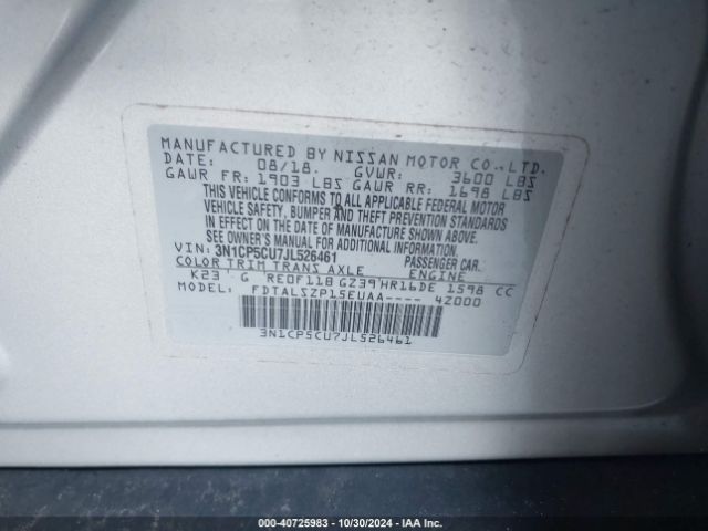 3N1CP5CU7JL526461 Nissan KICKS SV