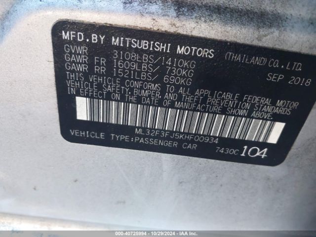 ML32F3FJ5KHF00934 Mitsubishi Mirage G4 Es