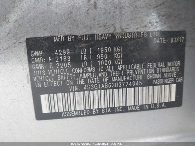Subaru Impreza 2.0i Premium 2017 4S3GTAB63H3724045 Image 9