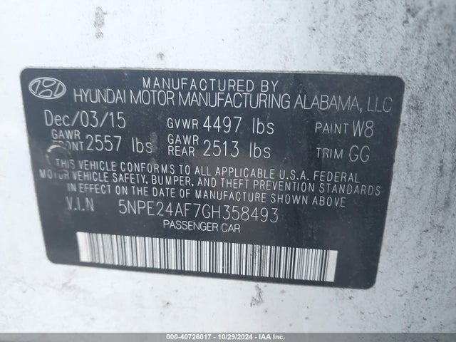 Hyundai SONATA SE 2016 5NPE24AF7GH358493 Image 9