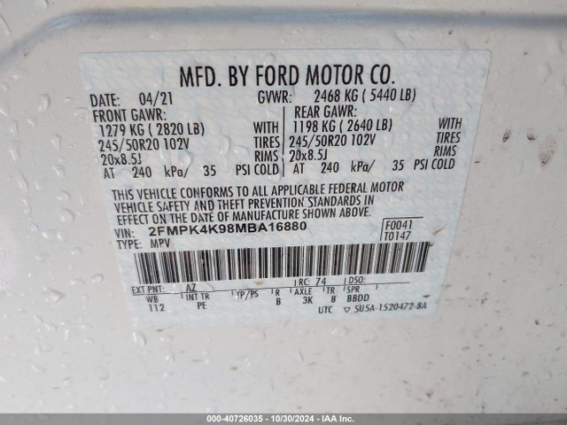 Ford Edge Titanium 2021 2FMPK4K98MBA16880 Image 9