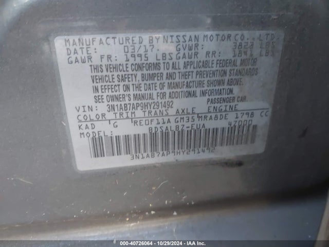 Nissan SENTRA S 2017 3N1AB7AP9HY291492 Image 9