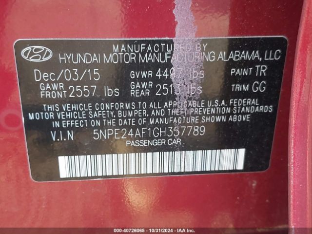 2016 HYUNDAI SONATA 5NPE24AF1GH357789 Photo 8