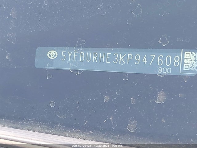Toyota COROLLA LE 2019 5YFBURHE3KP947608 Image 9