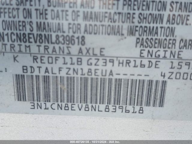 3N1CN8EV8NL839618 Nissan Versa 1.6 Sv Xtronic Cvt