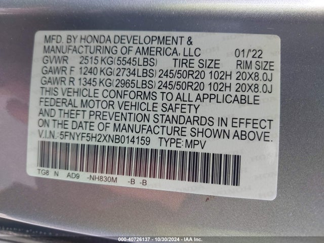 Honda Pilot 2wd Special Edition 2022 5FNYF5H2XNB014159 Image 9