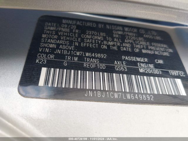 JN1BJ1CW7LW649892 Nissan Rogue Sport Sv Awd Xtronic Cvt