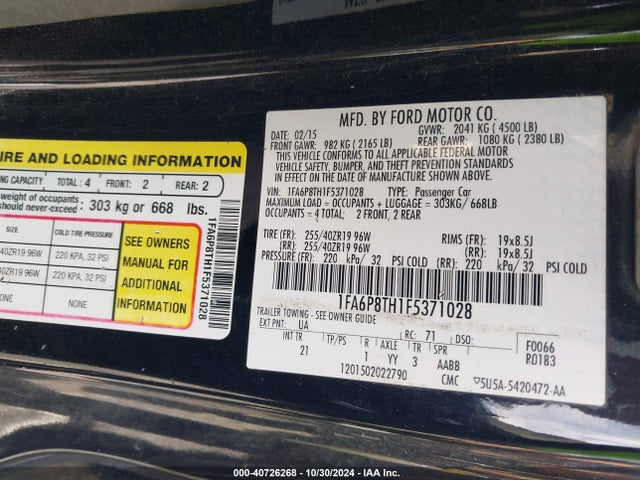 Ford Mustang Ecoboost 2015 1FA6P8TH1F5371028 Image 9