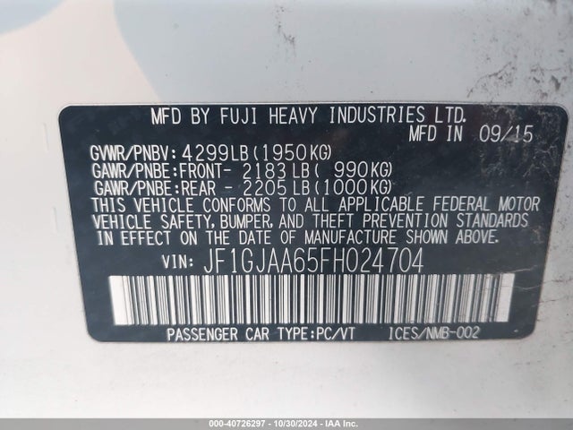 Subaru Impreza 2.0i 2015 JF1GJAA65FH024704 Image 9