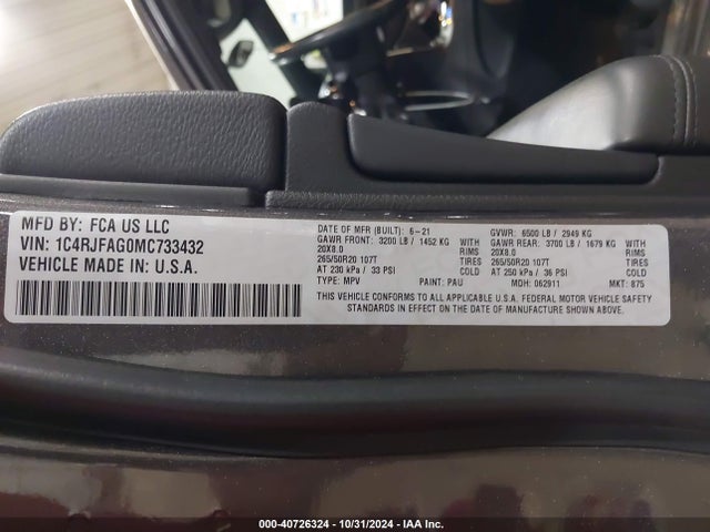 1C4RJFAG0MC733432 Jeep Grand Cherokee Laredo X 4x4