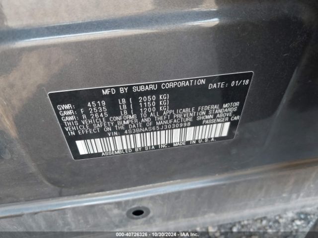 4S3BNAS65J3030998 Subaru Legacy 2.5i Sport