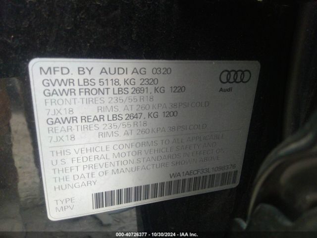 WA1AECF33L1098376 Audi Q3 Premium 45 Tfsi Quattro Tiptronic