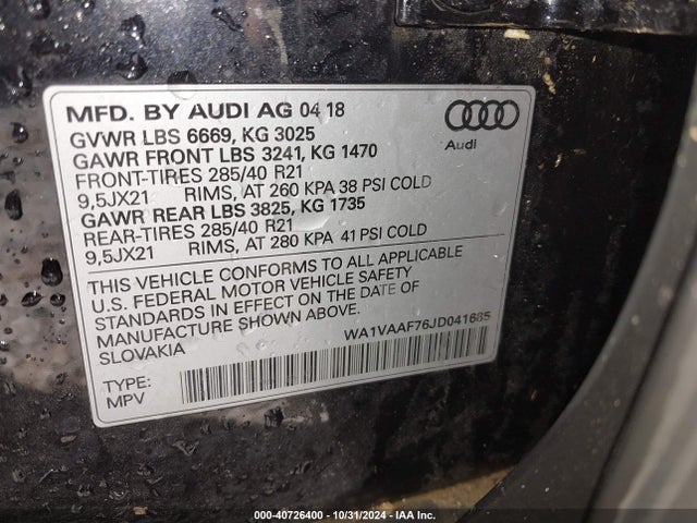 WA1VAAF76JD041685 Audi Q7 3.0t Premium