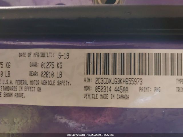 2C3CDXJG3KH655973 Dodge Charger Sxt Awd