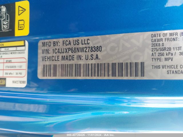 1C4JJXP68NW278380 Jeep Wrangler 4xe Unlimited Sahara 4x4
