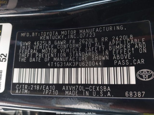 4T1G31AK3PU620044 Toyota Camry Se Hybrid