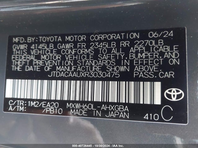Toyota PRIUS XLE 2024 JTDACAAUXR3030475 Image 9