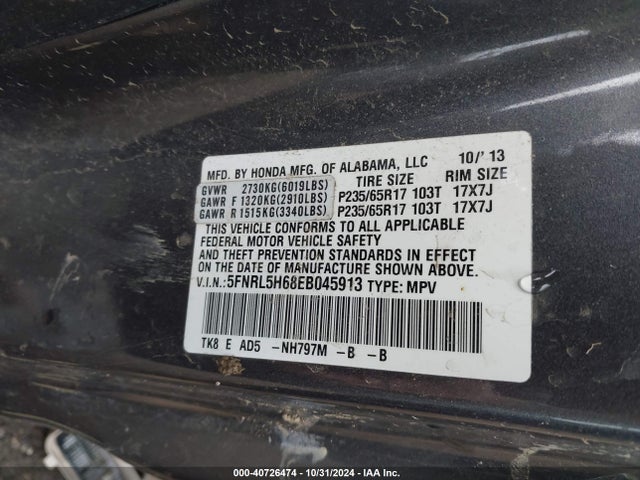 Honda Odyssey Ex-l 2014 5FNRL5H68EB045913 Image 9