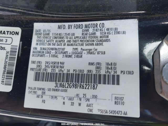 3LN6L2G98FR622187 Lincoln MKZ