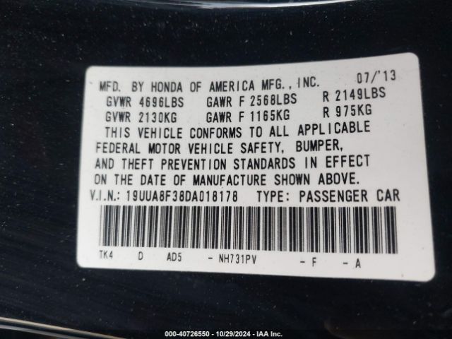 2013 ACURA TL 19UUA8F38DA018178 Photo 8