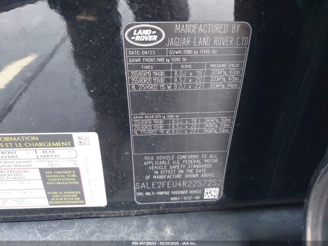 SALE2FEU4R2257252 Land Rover aj120