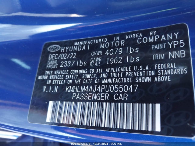Hyundai Elantra Blue 2023 KMHLM4AJ4PU055047 Image 9