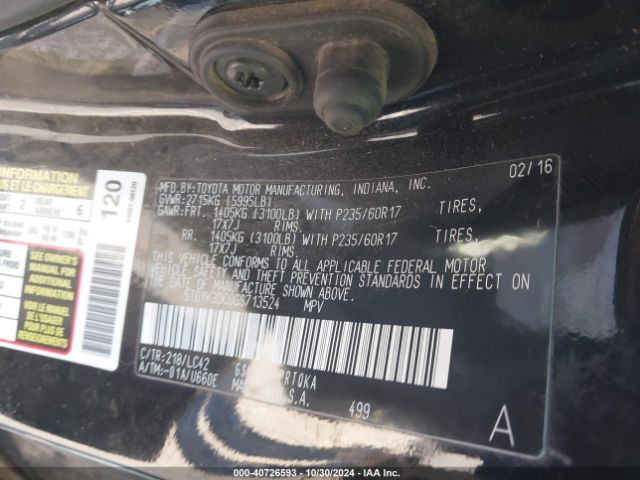 5TDYK3DC0GS713524 Toyota Sienna Xle 8 Passenger