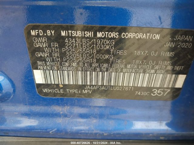 2020 MITSUBISHI OUTLANDER SPORT JA4AP3AU1LU027671 Photo 8