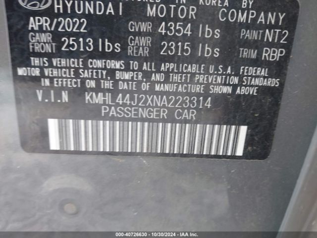KMHL44J2XNA223314 Hyundai Sonata Sel Plus