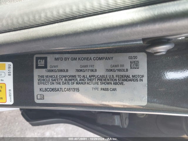 Chevrolet Spark Fwd 1lt Automatic 2020 KL8CD6SA7LC461315 Image 9