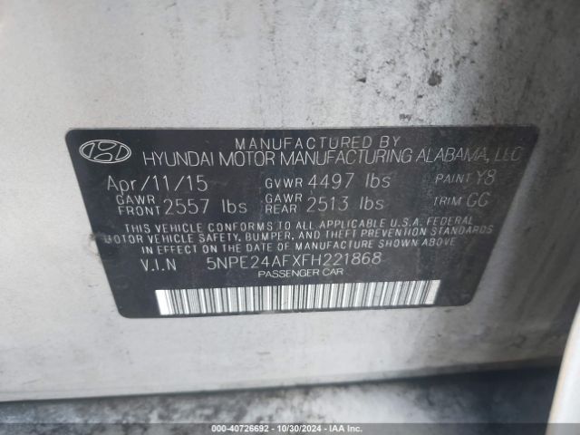 5NPE24AFXFH221868 Hyundai SONATA SE