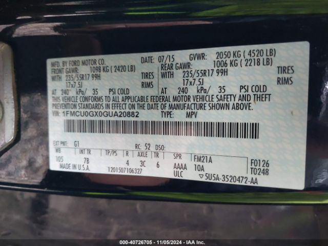 1FMCU0GX0GUA20882 Ford ESCAPE SE