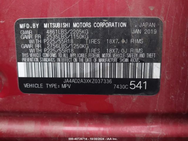 JA4AD2A3XKZ037336 Mitsubishi Outlander Es