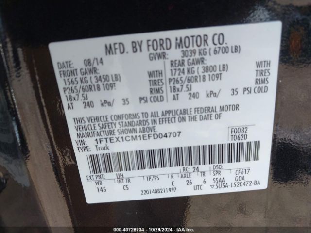 1FTEX1CM1EFD04707 Ford F-150 Stx
