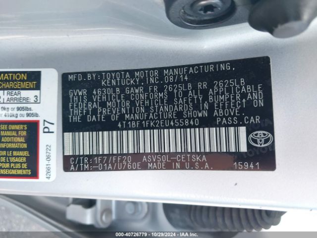 4T1BF1FK2EU455840 Toyota CAMRY SE