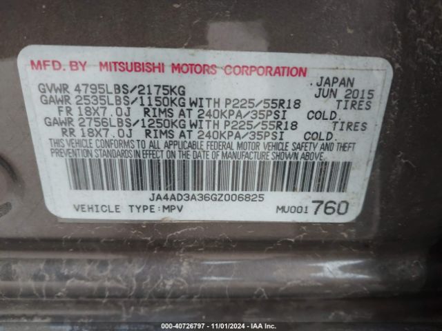 JA4AD3A36GZ006825 Mitsubishi Outlander Sel