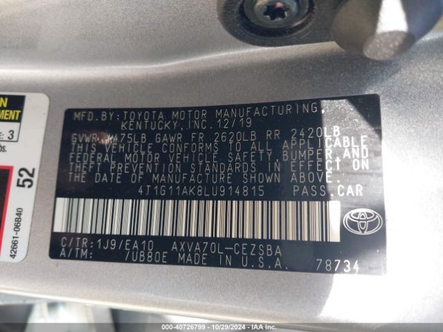 4T1G11AK8LU914815 Toyota CAMRY SE