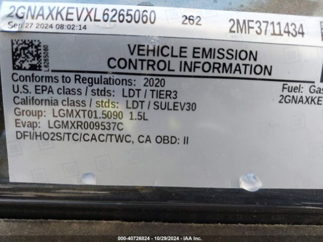 2GNAXKEVXL6265060 Chevrolet Equinox Fwd Lt 1.5l Turbo