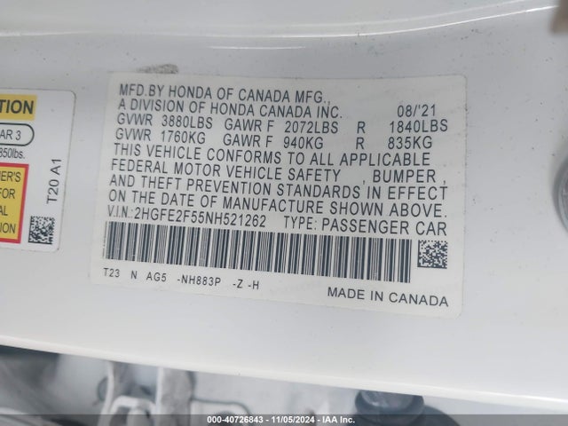 Honda Civic Sport 2022 2HGFE2F55NH521262 Image 9