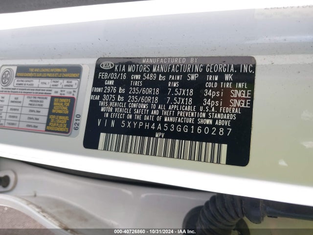 KIA Sorento 3.3l Ex 2016 5XYPH4A53GG160287 Image 9