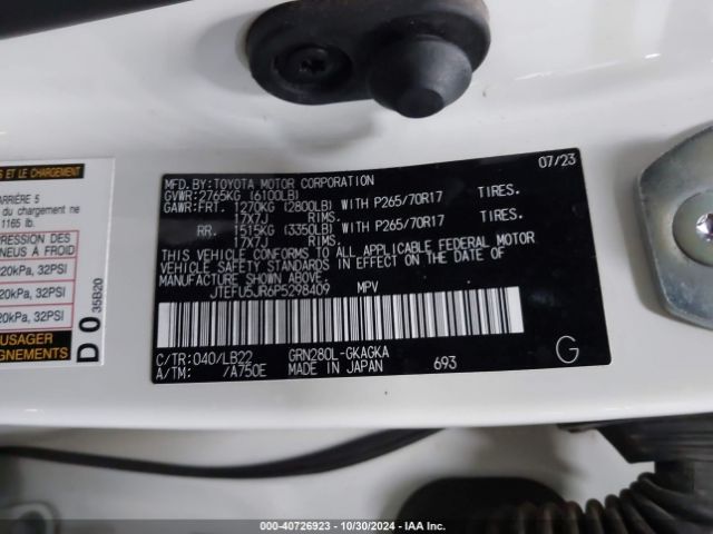 JTEFU5JR6P5298409 Toyota 4runner Sr5 Premium