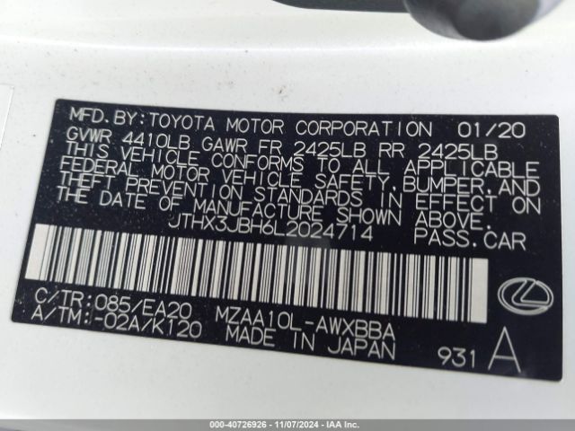 JTHX3JBH6L2024714 Lexus UX 200