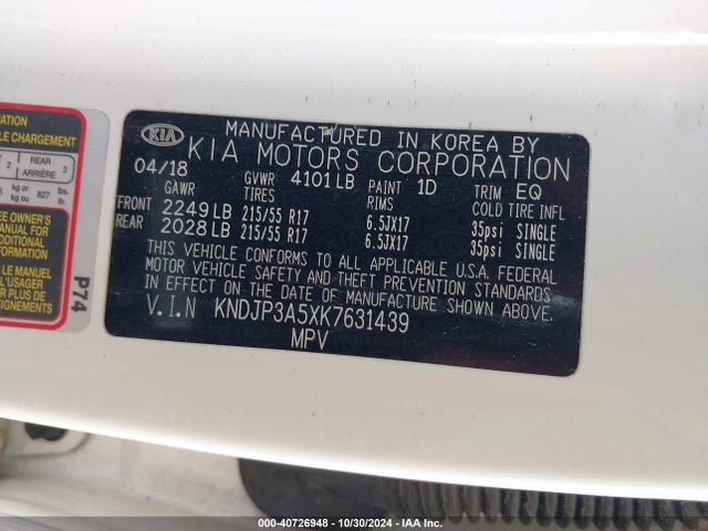 KIA SOUL + 2019 KNDJP3A5XK7631439 Image 9