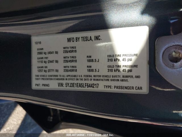 5YJ3E1EA5LF644217 Tesla Model 3 Standard Range Plus Rear-wheel Drive/standard Range Rear-wheel Drive