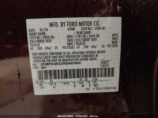 Ford Edge Titanium 2024 2FMPK4K92RBA83840 Image 9
