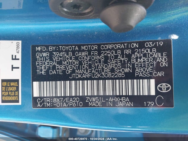 Toyota PRIUS XLE 2019 JTDKARFU2K3082285 Image 9