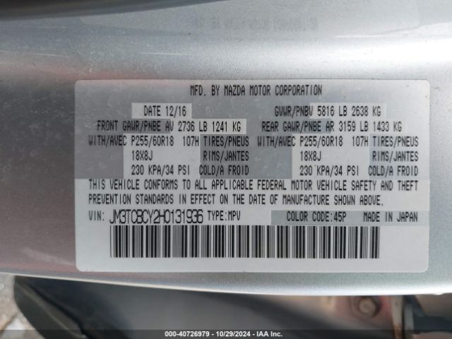 JM3TCBCY2H0131936 Mazda Cx-9 Touring