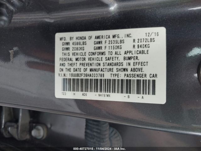 19UUB2F36HA003789 Acura Tlx V6